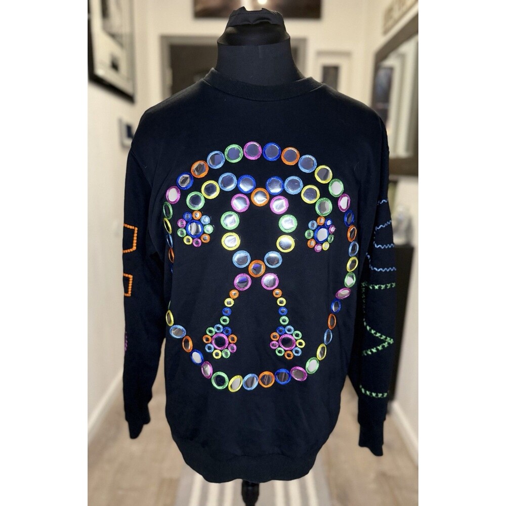 Moschino Jeremy Scott Black Embroidered Mirror Logo Pullover Size M 2017 $550